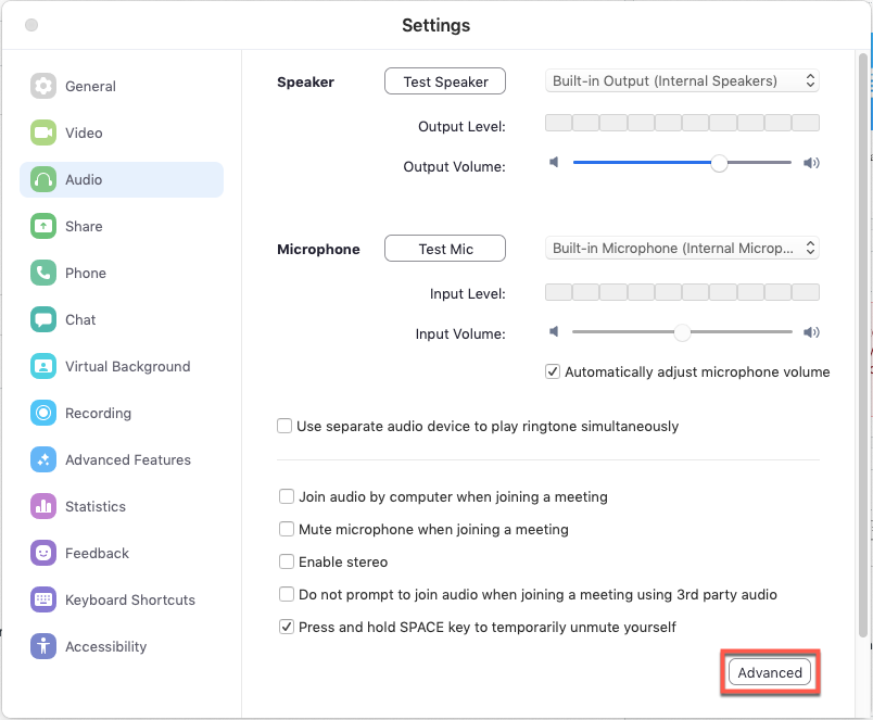 Advanced Audio Settings in Zoom: